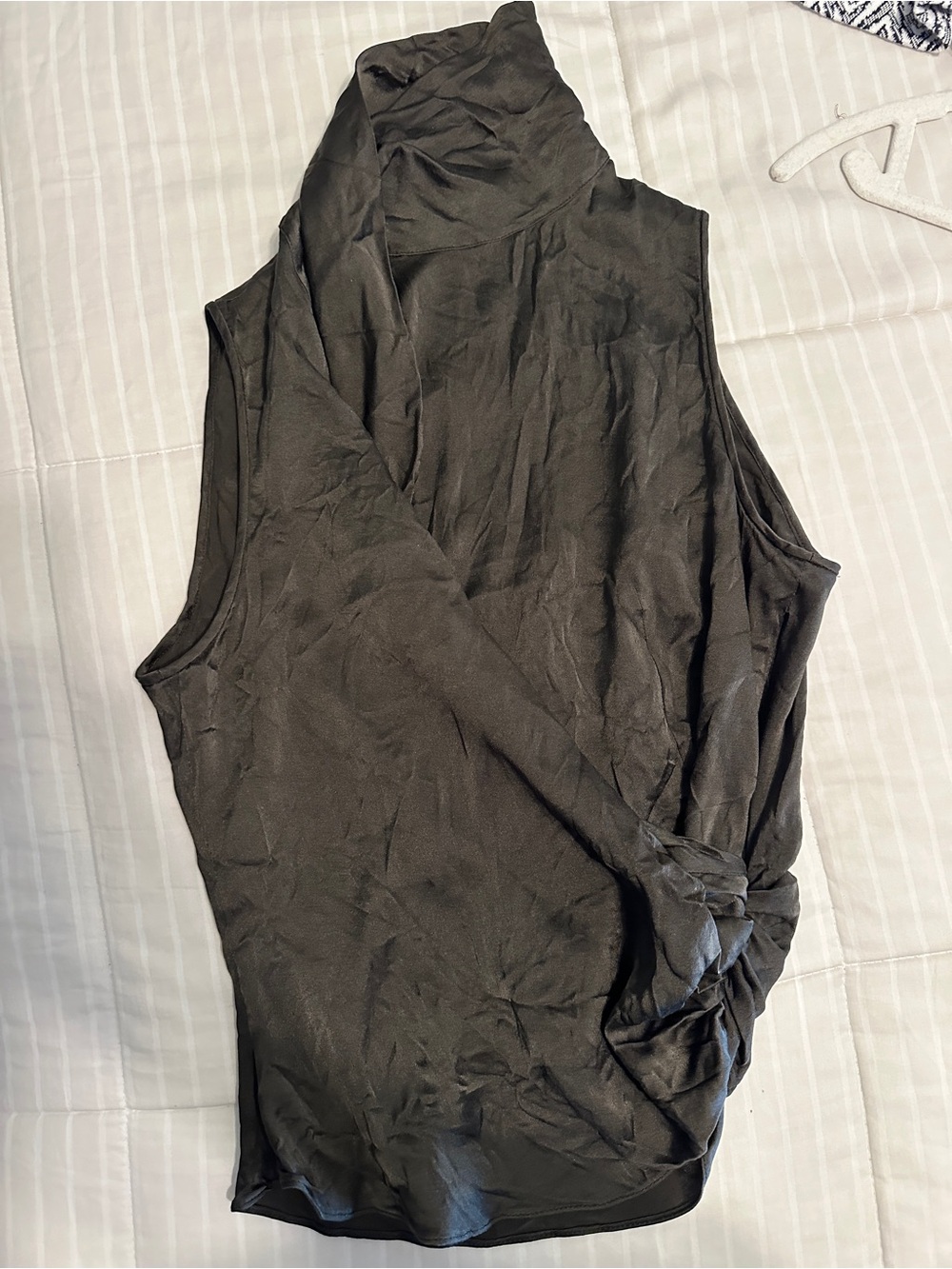 Armani Collezioni Graphite Silk Draped Ruched Mock Neck Blouse